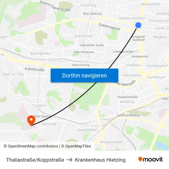 Thaliastraße/Koppstraße to Krankenhaus Hietzing map