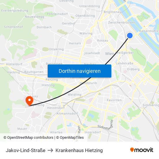 Jakov-Lind-Straße to Krankenhaus Hietzing map