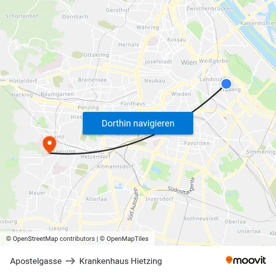 Apostelgasse to Krankenhaus Hietzing map