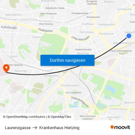 Laurenzgasse to Krankenhaus Hietzing map