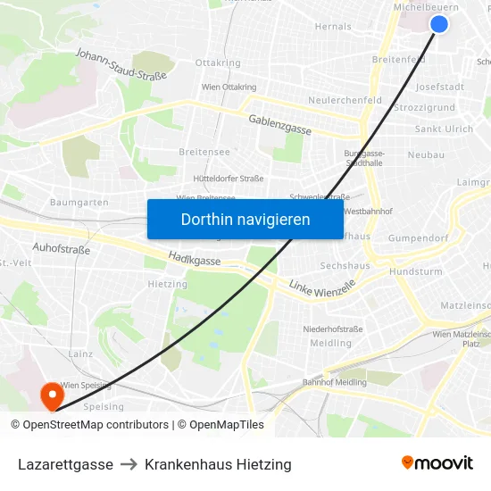 Lazarettgasse to Krankenhaus Hietzing map
