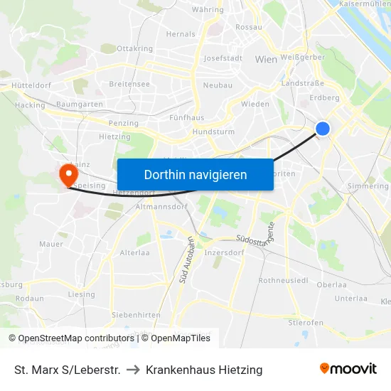 St. Marx S/Leberstr. to Krankenhaus Hietzing map