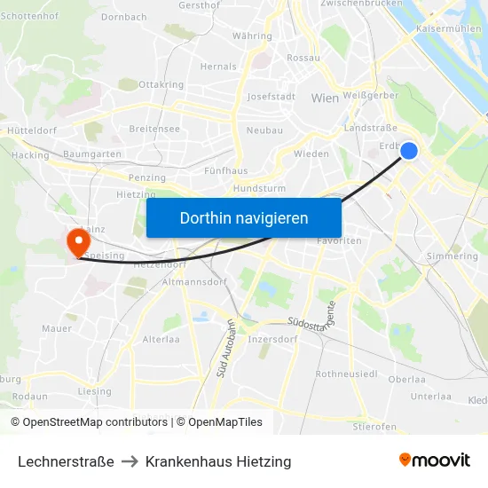 Lechnerstraße to Krankenhaus Hietzing map