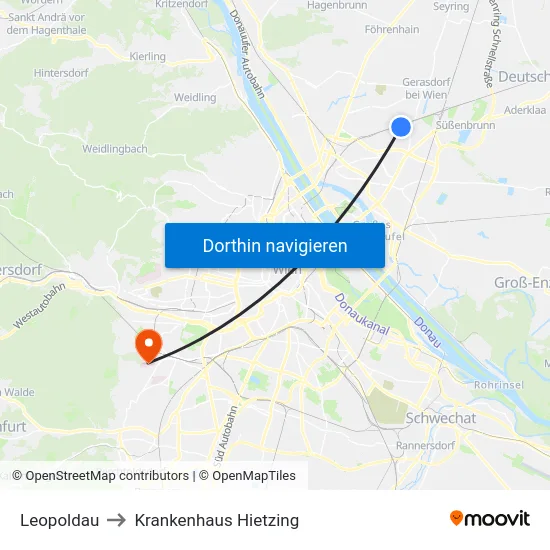 Leopoldau to Krankenhaus Hietzing map