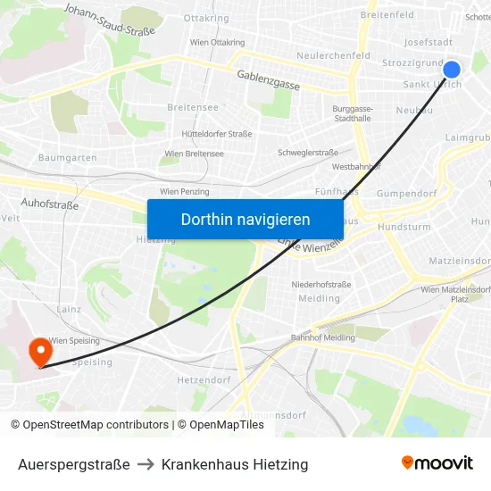 Auerspergstraße to Krankenhaus Hietzing map