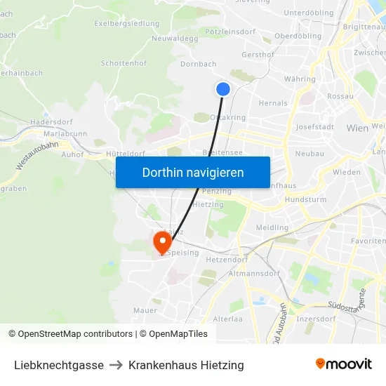Liebknechtgasse to Krankenhaus Hietzing map