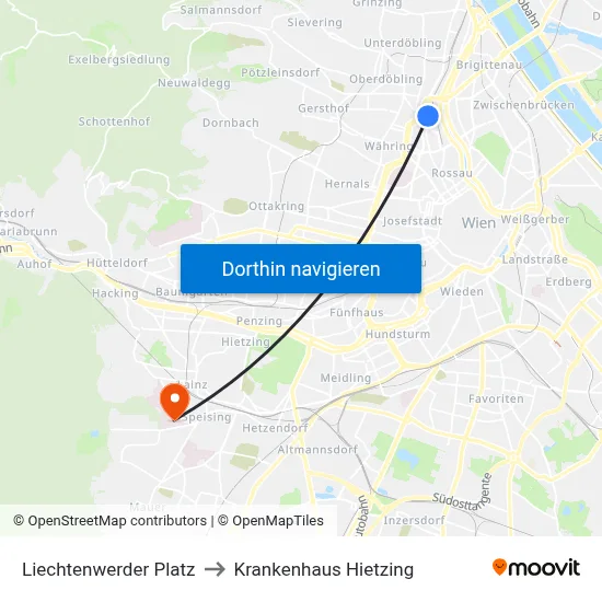 Liechtenwerder Platz to Krankenhaus Hietzing map