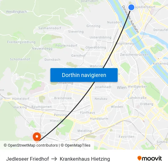 Jedleseer Friedhof to Krankenhaus Hietzing map