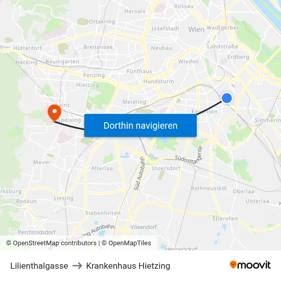 Lilienthalgasse to Krankenhaus Hietzing map