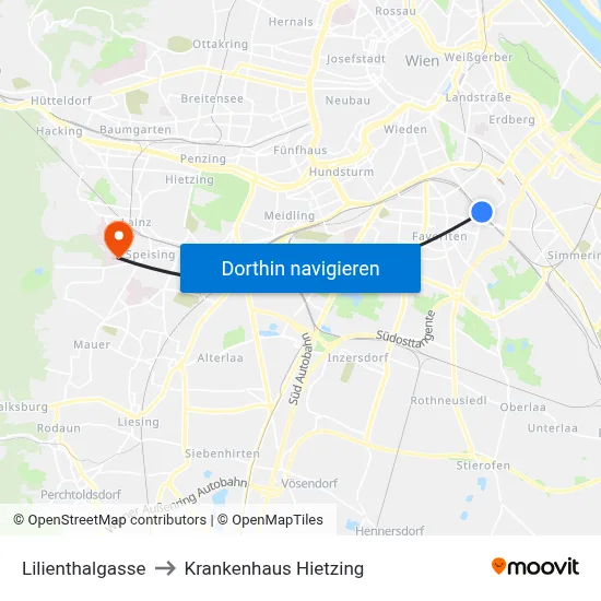 Lilienthalgasse to Krankenhaus Hietzing map
