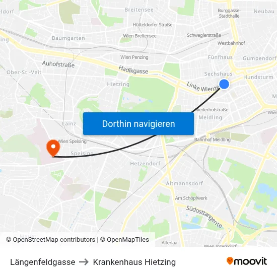Längenfeldgasse to Krankenhaus Hietzing map