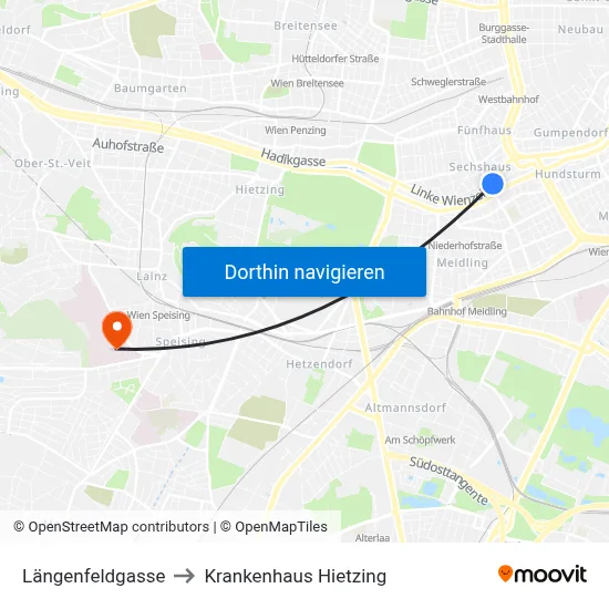 Längenfeldgasse to Krankenhaus Hietzing map