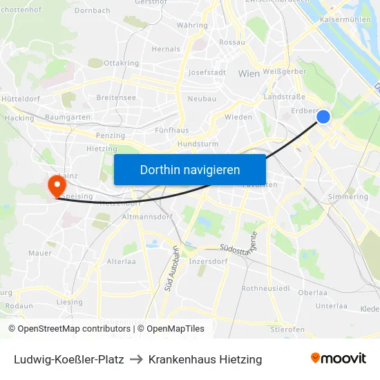 Ludwig-Koeßler-Platz to Krankenhaus Hietzing map