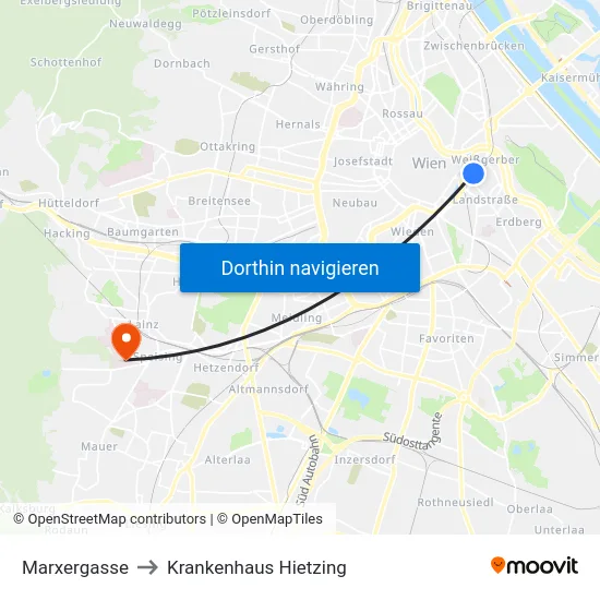 Marxergasse to Krankenhaus Hietzing map
