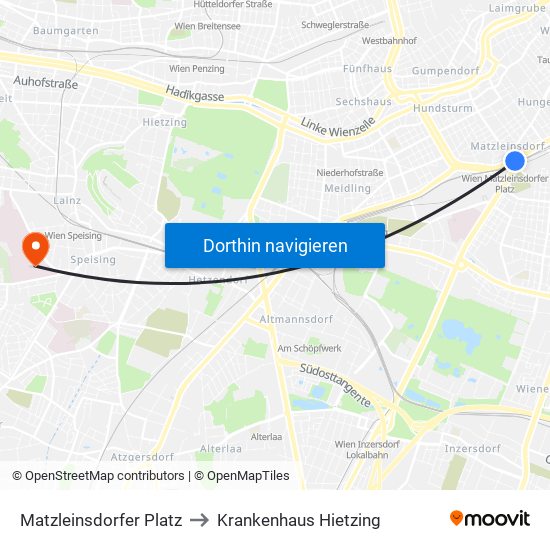 Matzleinsdorfer Platz to Krankenhaus Hietzing map