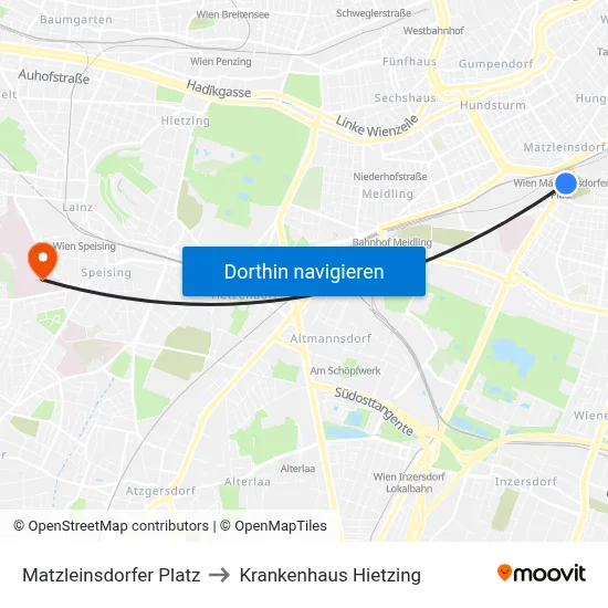 Matzleinsdorfer Platz to Krankenhaus Hietzing map