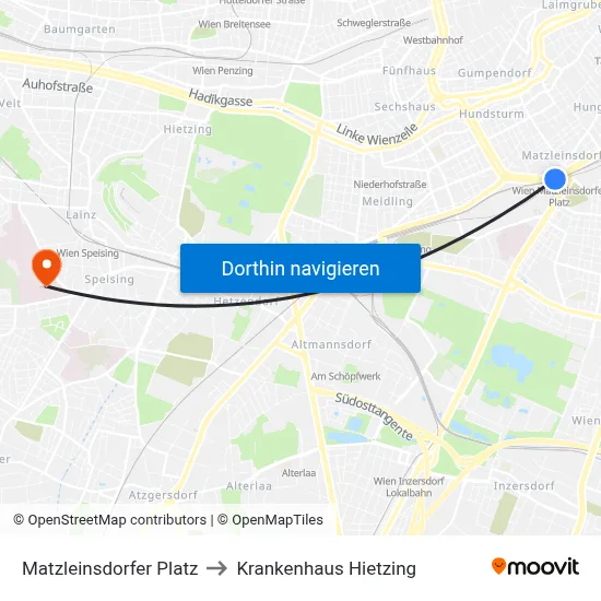 Matzleinsdorfer Platz to Krankenhaus Hietzing map