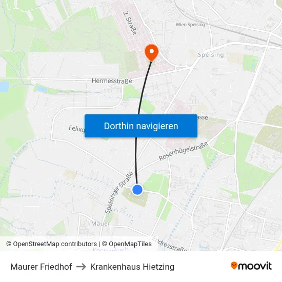 Maurer Friedhof to Krankenhaus Hietzing map
