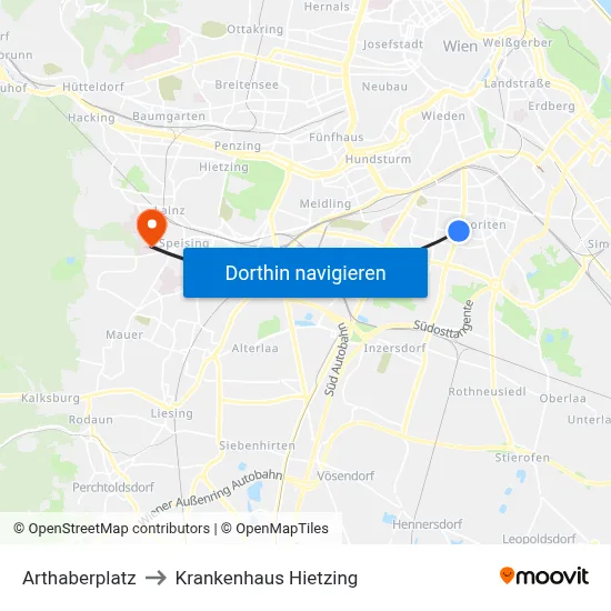 Arthaberplatz to Krankenhaus Hietzing map