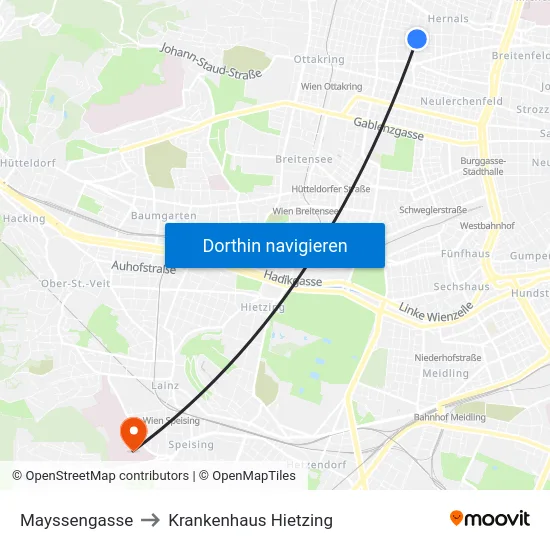 Mayssengasse to Krankenhaus Hietzing map