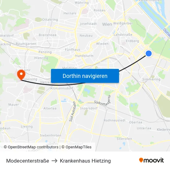 Modecenterstraße to Krankenhaus Hietzing map