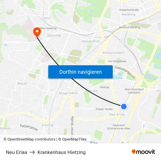 Neu Erlaa to Krankenhaus Hietzing map