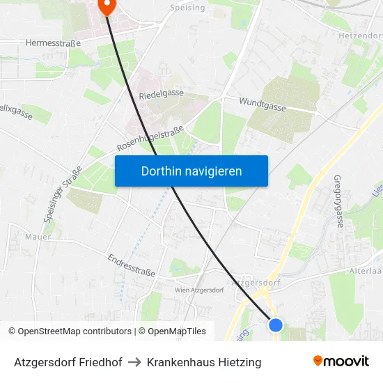 Atzgersdorf Friedhof to Krankenhaus Hietzing map