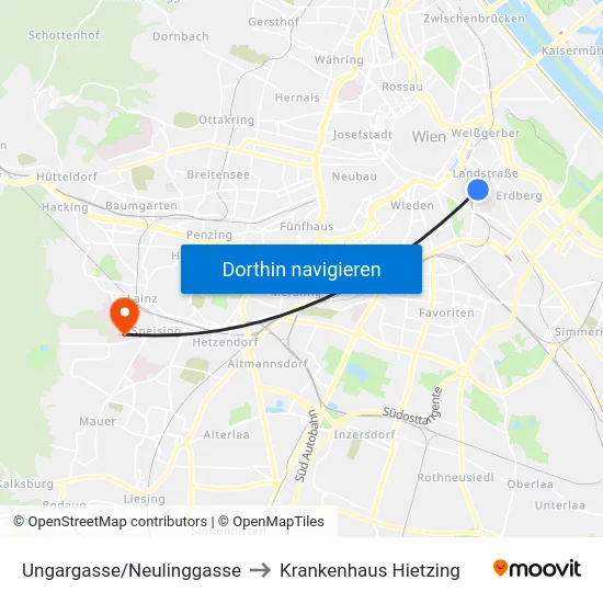 Ungargasse/Neulinggasse to Krankenhaus Hietzing map