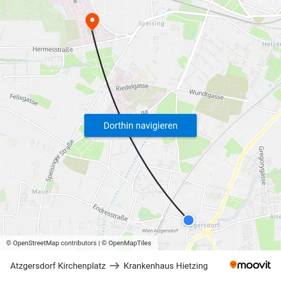 Atzgersdorf Kirchenplatz to Krankenhaus Hietzing map