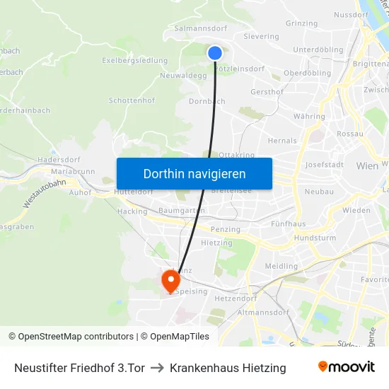 Neustifter Friedhof 3.Tor to Krankenhaus Hietzing map