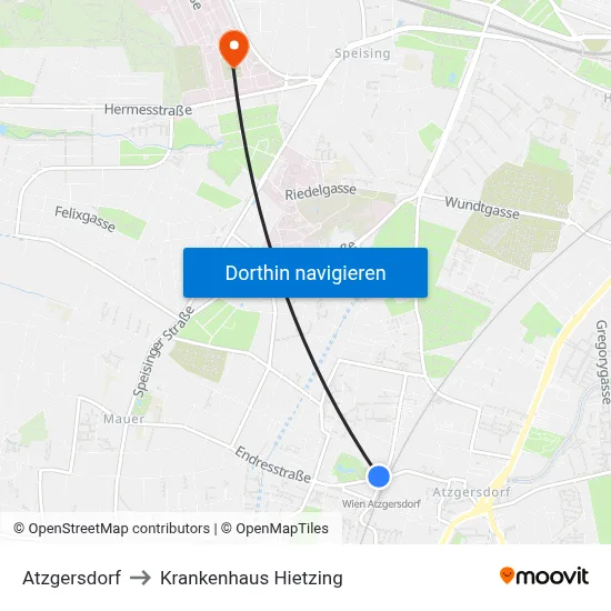 Atzgersdorf to Krankenhaus Hietzing map