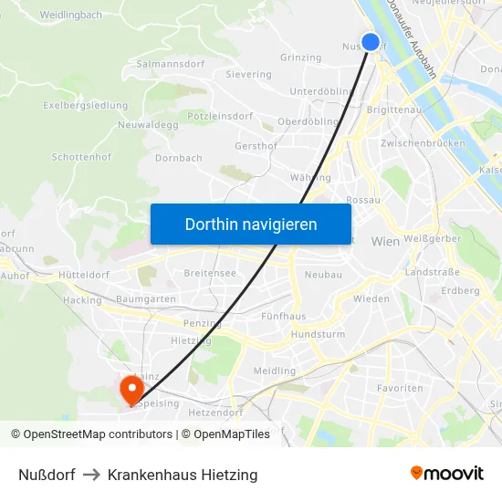 Nußdorf to Krankenhaus Hietzing map
