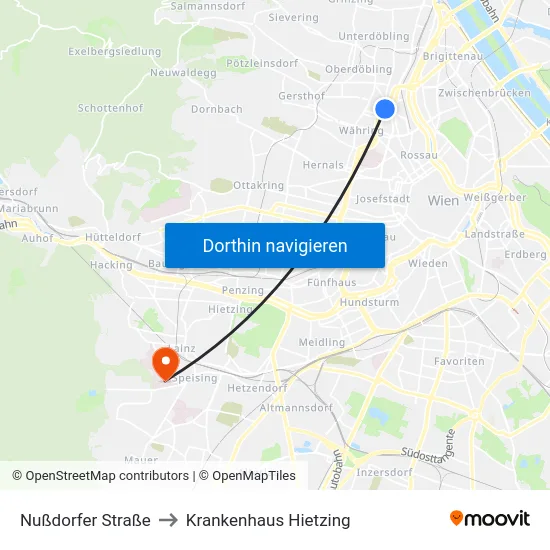 Nußdorfer Straße to Krankenhaus Hietzing map