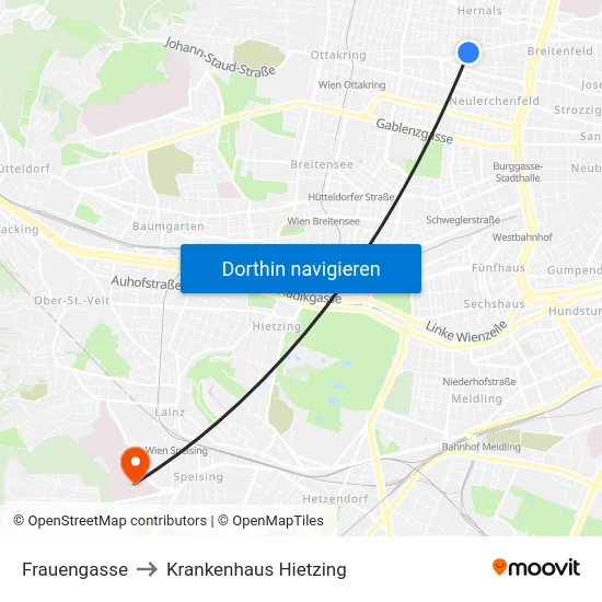 Frauengasse to Krankenhaus Hietzing map