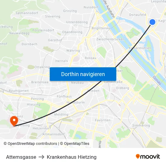 Attemsgasse to Krankenhaus Hietzing map