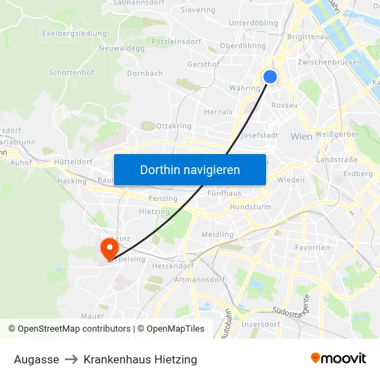 Augasse to Krankenhaus Hietzing map
