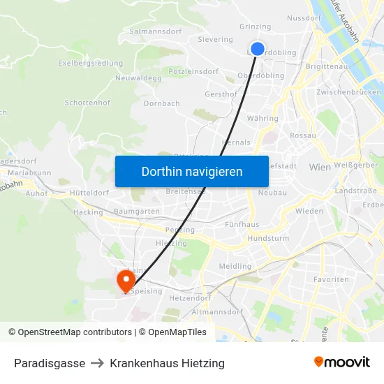 Paradisgasse to Krankenhaus Hietzing map