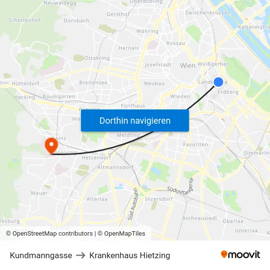 Kundmanngasse to Krankenhaus Hietzing map