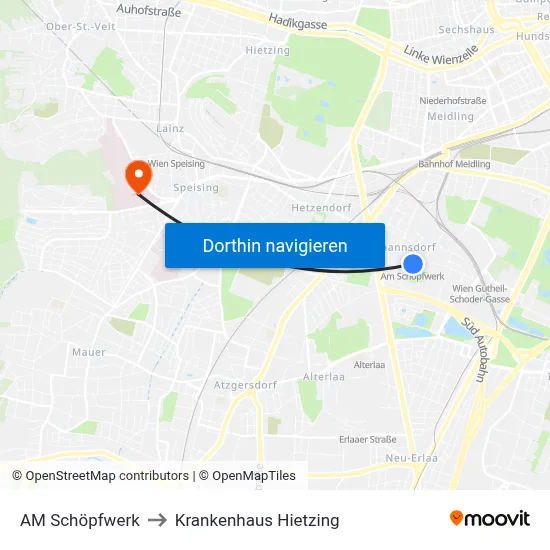 AM Schöpfwerk to Krankenhaus Hietzing map