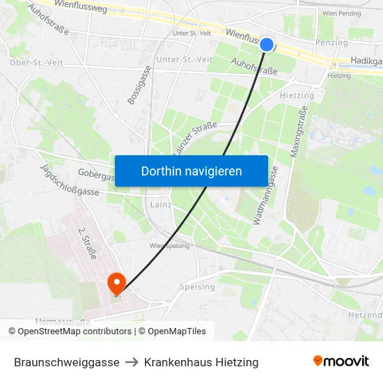 Braunschweiggasse to Krankenhaus Hietzing map