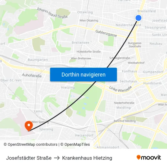 Josefstädter Straße to Krankenhaus Hietzing map