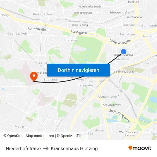 Niederhofstraße to Krankenhaus Hietzing map