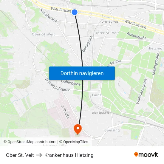 Ober St. Veit to Krankenhaus Hietzing map
