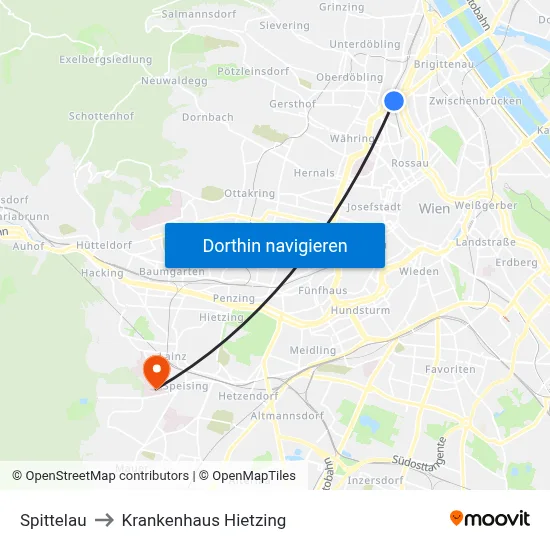 Spittelau to Krankenhaus Hietzing map