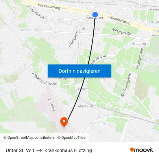 Unter St. Veit to Krankenhaus Hietzing map