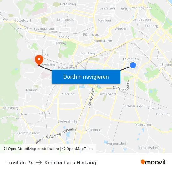 Troststraße to Krankenhaus Hietzing map