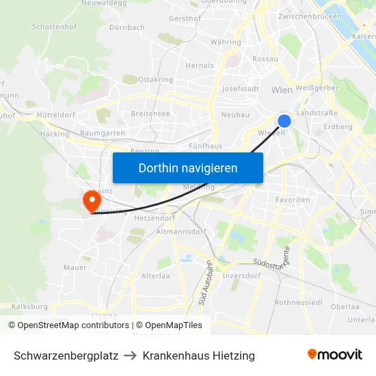 Schwarzenbergplatz to Krankenhaus Hietzing map