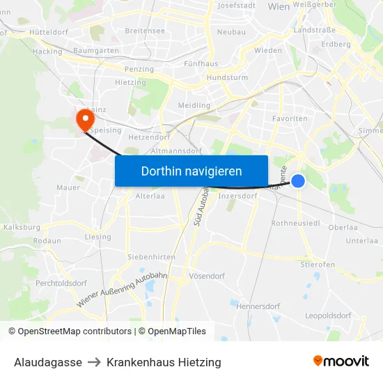 Alaudagasse to Krankenhaus Hietzing map
