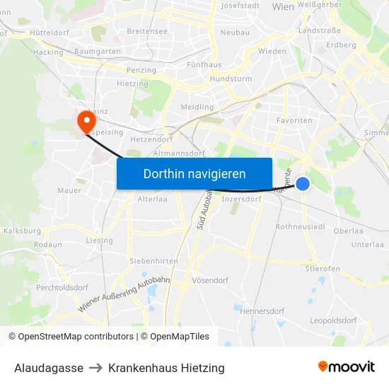 Alaudagasse to Krankenhaus Hietzing map