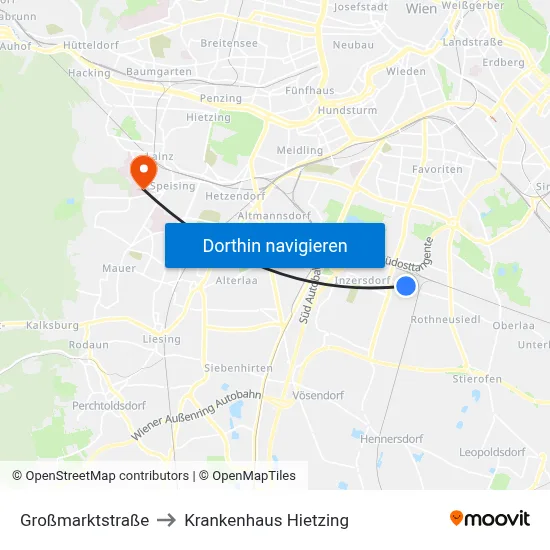 Großmarktstraße to Krankenhaus Hietzing map